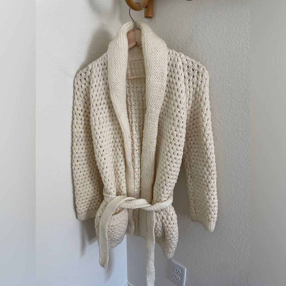 Vintage handmade 70s crochet cardigan cream ivory size XS/S chunky grandmacore
